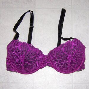 Stella McCartney Purple and Black Rhinestone Lace Bra with Silk lining 34D